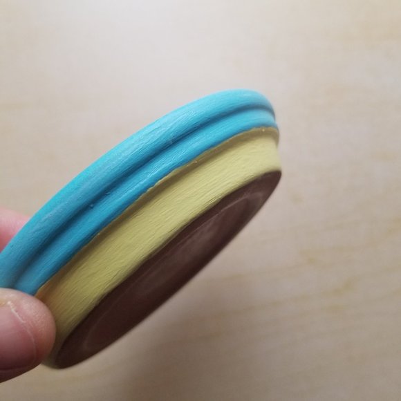 Water Colors/Multi-Colored Decoupaged Blue, Yellow & Pink 4.25 Inch Trinket Dish - Picture 2 of 4